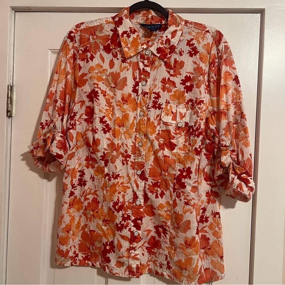 #116 KAREN SCOTT COTTON BUTTON UP BLOUSE XL